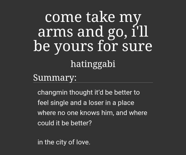 moonbaedotcom's tweet photo. come take my arms and go, i'll be yours for sure

🗼 jvkyv
🗼non-famous, friends-to-lovers
🗼 4.6k
🗼 chngmin spends his valentines on the city of love 

📎 https://t.co/SpF16rQGAE https://t.co/osWqYZczvf