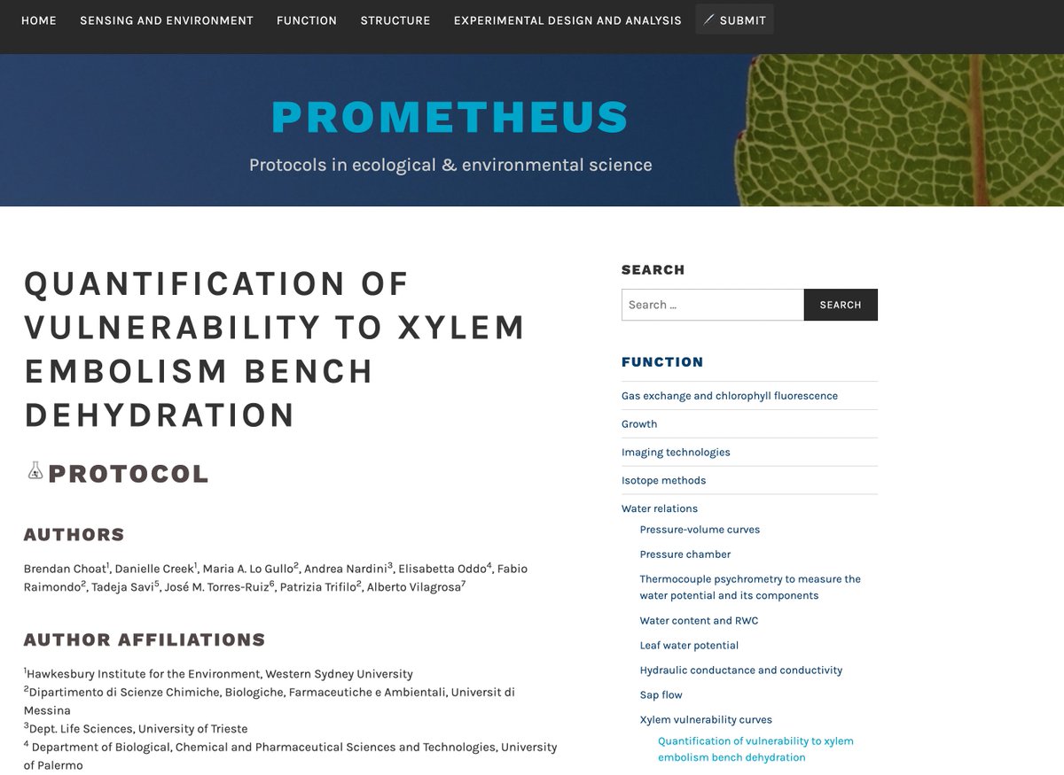 Check out our latest protocol at Prometheus!

Quantification of vulnerability to xylem embolism bench dehydration

prometheusprotocols.net/function/water…

We will be publishing a series of new protocols related to plant water relations and hydraulics so follow us if this is your jam!