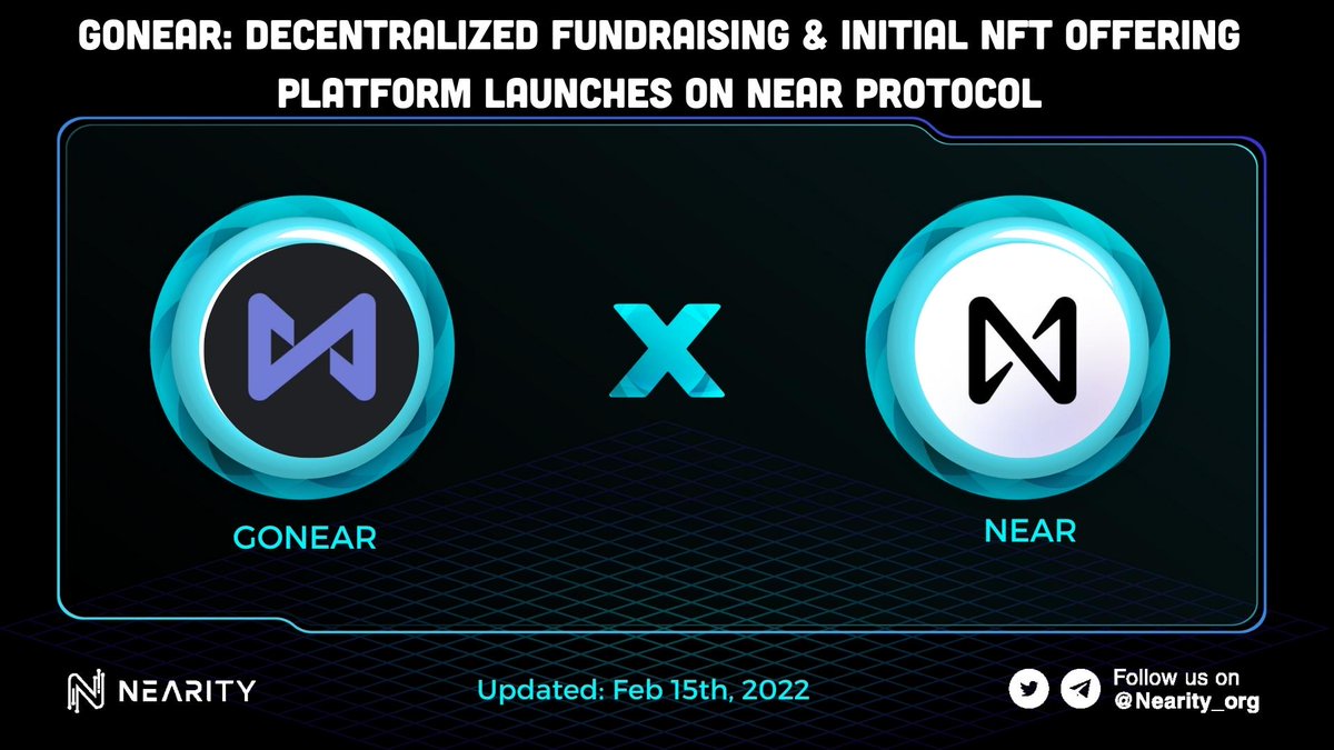 Nearity_org's tweet photo. 🥳 @Goneario: Decentralized fundraising & initial NFT offering platform launches on @NEARProtocol
Gonear has already announced its ambitious roadmap for 2022 🤩
More details:
🔵 https://t.co/6NPyTjCDMl
#Nearity #NEAR $NEAR #GONEAR https://t.co/skhJb29rFg