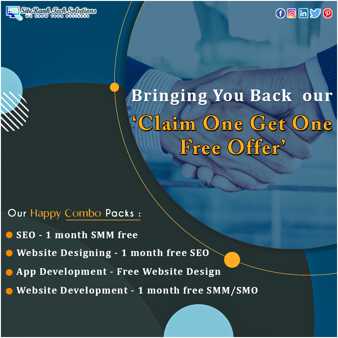 siteranktech's tweet photo. Hello People. We are reviving our ‘Claim One Get One Free’ offer once again. Thanks to our followers who supported us last week. 
DM us to get to know more or ask about the offer.

https://t.co/3giTwtD5AN

#OfferPrice #sale #GrabOfferSoon #ContactUs #Siteranktech https://t.co/12YXB859Zr