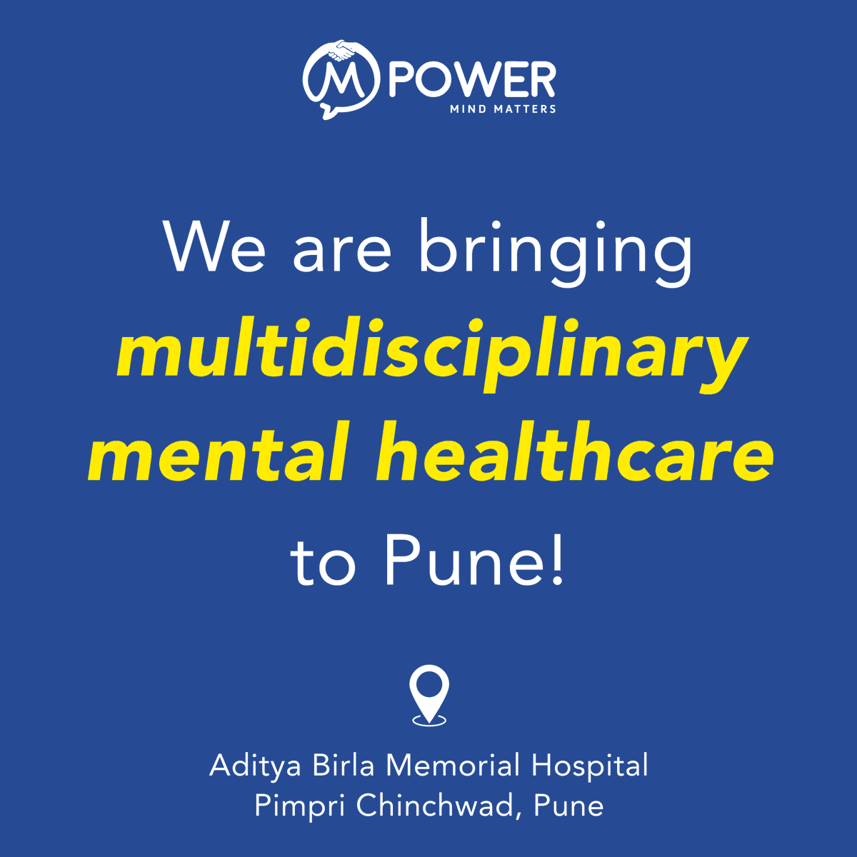 mpowerminds's tweet photo. We are so excited to share the launch of our new Centre in Pune at the Aditya Birla Memorial Hospital, Pimpri Chinchwad!
.
.
Stay tuned for more updates about our new centre.

#Pune #Mpowerminds #newcenter #Mentalhealth #StampOutStigma https://t.co/vmZM3oLx3T