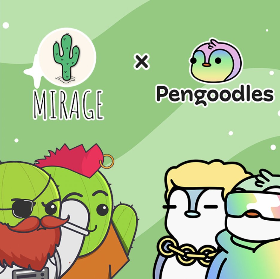 MirageMarket's tweet photo. Pengoodles x Mirage Collab Giveaway!🐧🌵

Win 2  Pengoodles NFTs + 5 WLs

🌵Like + RT
🌵Tag 2 friends
🐧Follow @MirageMarket and @PengoodlesClub 
🐧Join our Discords and introduce
🎟️ Winners raffled &amp; announced in Discord
https://t.co/OKLxVNgSPQ
https://t.co/gwpKwTeEbF https://t.co/Hg7B4TEKPp