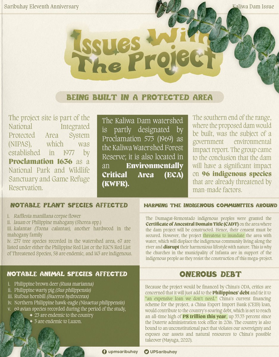 UPSaribuhay's tweet photo. This week’s featured environmental issue is about the 𝗞𝗮𝗹𝗶𝘄𝗮 𝗗𝗮𝗺 🌊- the whole timeline and summarized points on how it could be harmful to one of Philippine’s most important protected areas system, the 𝙎𝙞𝙚𝙧𝙧𝙖 𝙈𝙖𝙙𝙧𝙚 𝙍𝙖𝙣𝙜𝙚 ⛰️, and much more. https://t.co/5YXl3hJNsn