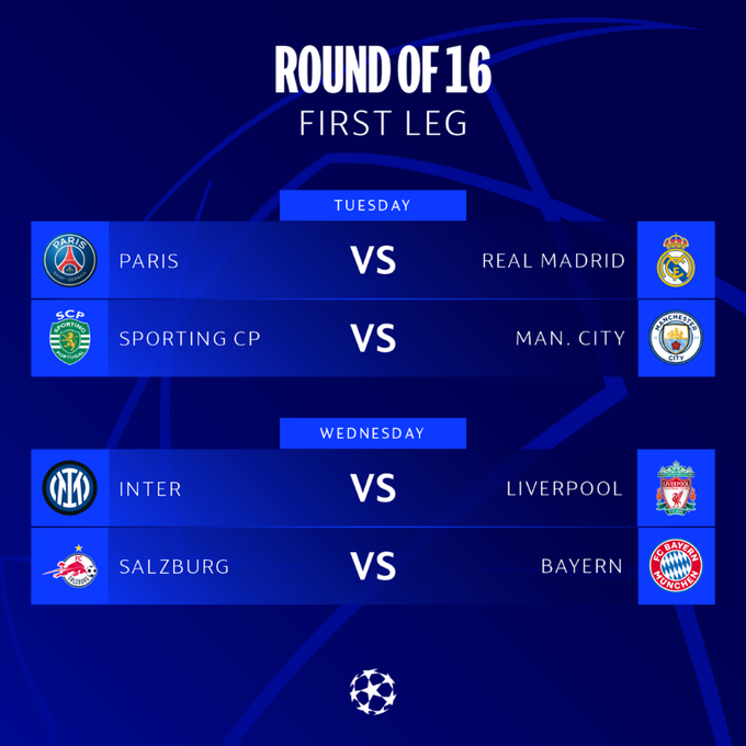 SiaranBolaLive's tweet photo. #MATCHDAY #UCL 16 Besar Leg1:
PSG vs REAL MADRID
K.O 03.00 WIB
LIVE SCTV

SPORTING vs MAN CITY
K.O 03.00 WIB https://t.co/c8nM9bRsiY