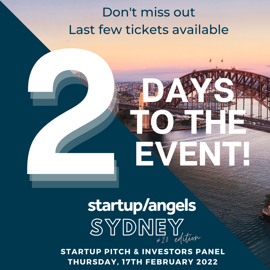 #2daystogo
🚀🚀 Join us on Thursday, 17th February 2022 |  5:30 PM onwards at our event 'Startup #Pitch and #investors  Panel | Sydney Hybrid Event'
💡Have you booked your tickets yet? limited spots available book your spot now >>events.humanitix.com/startup-and-an…