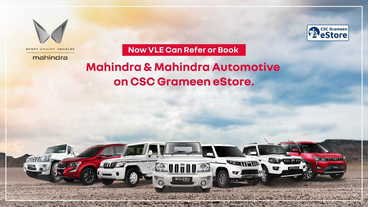 All csc vle can help rural citizens to book Mahindra and Mahindra vehicles simple and easy way through csc EStore .Happy to inform you that we have partnered with Mahindra and Mahindra today now live we welcome Mahindra family 🙏 ⁦<a href="/dintya15/">dinesh tyagi Retd IAS</a>⁩ ⁦<a href="/CSCeStore/">CSC Grameen eStore</a>⁩ ⁦⁦