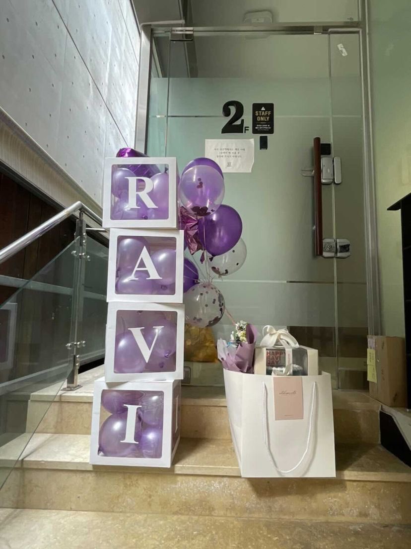 2D1NPH_'s tweet photo. Happu Birthday @RAVI_GTCK!!!! 💜 We hope you like our gifts. 💜 https://t.co/3B01Dn5nN1