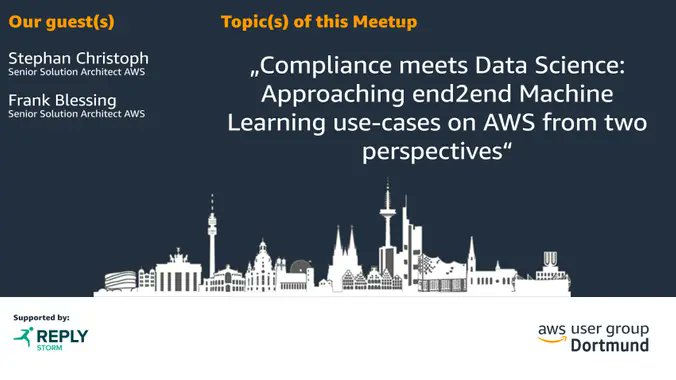 We continue:
Our next #AWS #Usergroup talk will be about "Compliance meets Data Science".

More details and registration?
meetup.com/de-DE/Dortmund…
