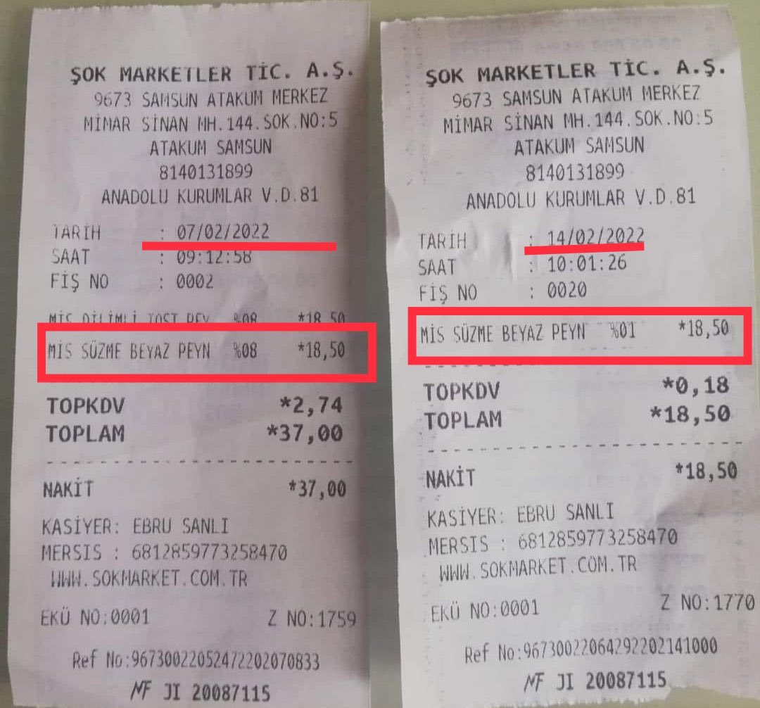 Allah’tan korkmaz, kuldan utanmazlar. Yazıktır, günahtır bu ülkenin ekmeğini yiyorsunuz. “Şok market Kdv %8 ve %1 iken” #ZamlarıYapan