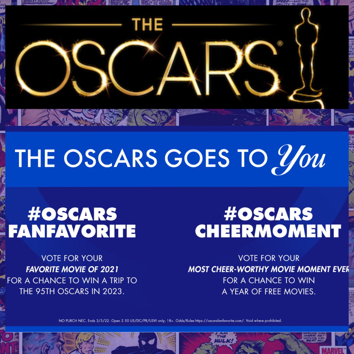 MrChori_'s tweet photo. Mediante #twitter ahora podrás escoger al ganador del #OscarsFanFavorite y #OscarsCheerMoment 
Tienes hasta el 3 de marzo para votar por tu película y momento favorito donde #nowayhome y #zacksnydersjusticeleague van a la cabeza https://t.co/5AP5MOlgvL