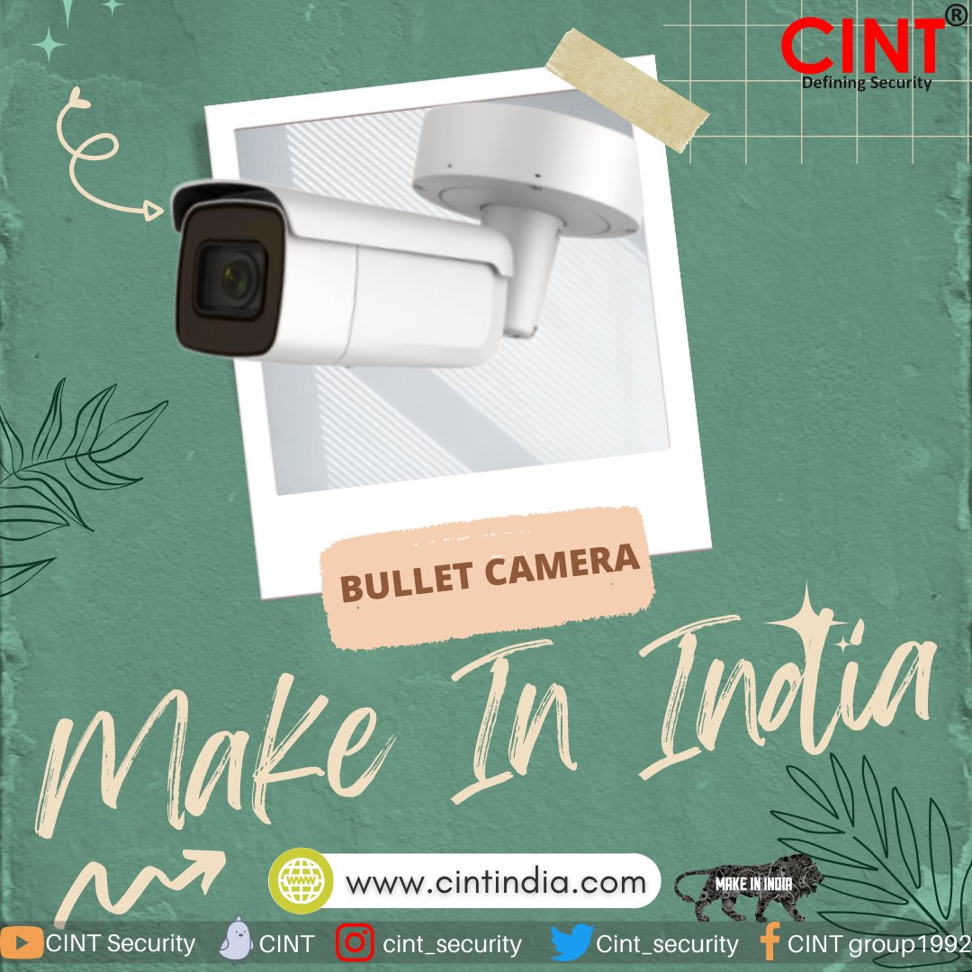 Cint_Security's tweet photo. A #bullet camera is a small #camera designed for #security applications. The name comes from the small #size of these cameras #resembling bullets. These cameras allow #businesses and individuals to #monitor their #property for suspicious #activity.
#MakeInIndia #AtmaNirbharBharat https://t.co/vfD5qGYcgs
