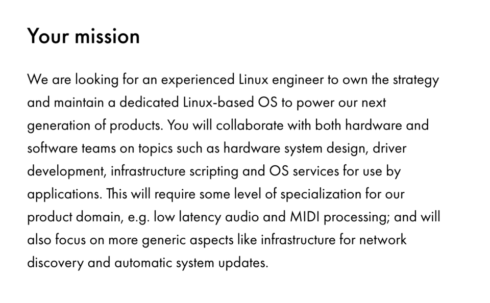 You Linux wiz? <a href="/Ableton/">Ableton</a> is looking for a new Embedded Linux Engineer !!!! This can only mean great things are coming ooooh !!!!!

#ableton #abletonlive #abletonpush #abletoncar #linux #linuxaudio #embeddedhardware #musicproduction #job #audioengineering

ableton.com/en/jobs/apply/…
