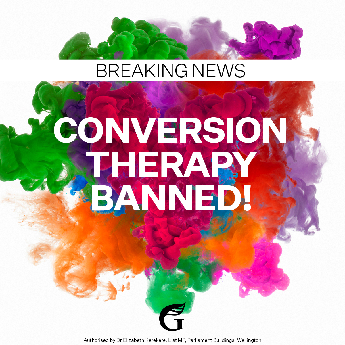 BREAKING! Conversion practices are now BANNED. 

More than 150,000 of you helped the Greens push the Govt to fast track this new law. Thank you.

Aotearoa is strongest when we can all be ourselves. Tonight we celebrate with our Rainbow community. Tomorrow we get back to work.