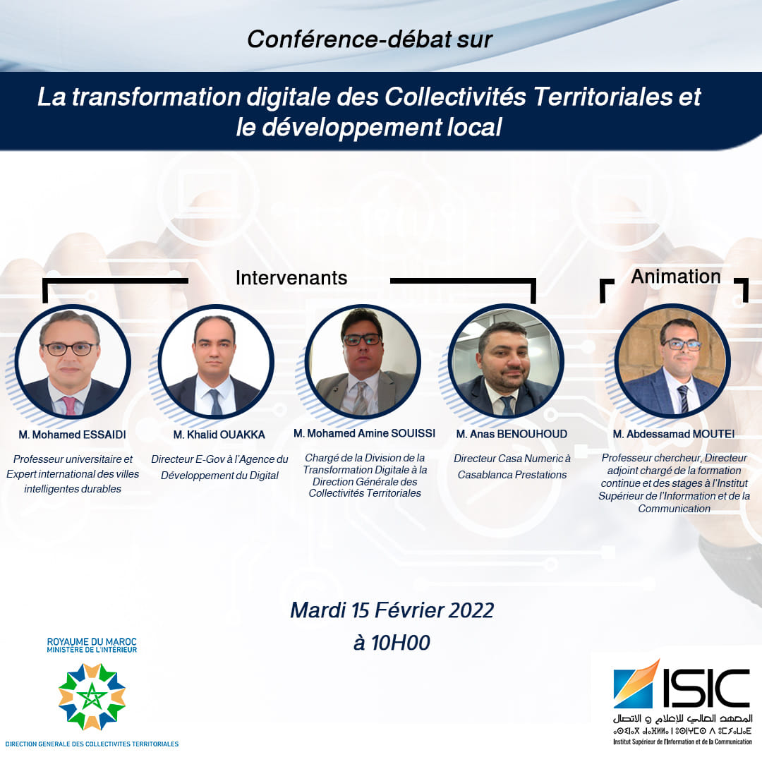 CollectivitesMa's tweet photo. Conférence sur la transformation digitale des Collectivités Territoriales le 15 février à 10h

Lien pour suivre en direct la conférence :  https://t.co/an8DaidMRB

#CTdigital #transformationdigitale #collectivitésterritoriales #digitalisation https://t.co/v6c8ni1aS4