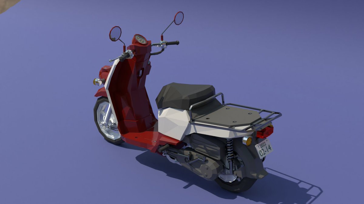 dooon's tweet photo. モデリングだけしておいたスクーターにマテリアルを付けた。

#Blender3d  #b3d #lowpoly https://t.co/GV5AWaAryd