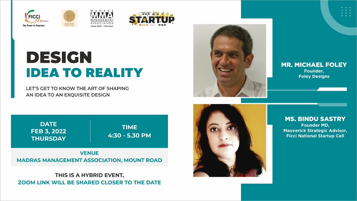 flostartupcell's tweet photo. FLO Chennai and Madras Management Association hosted a conversation  between Industrial Designer Michael Foley and Bindu Sastry, Strategic Advisor, FLO National Startup Cell
@FICCIFLO https://t.co/903BYOsNgh