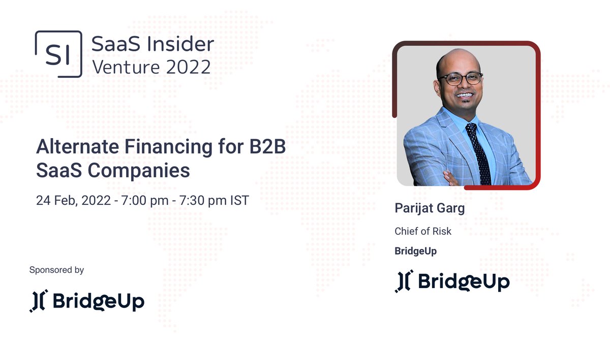 joinunifold's tweet photo. 🚨 Announcement alert 🚨
 
Alternative Sources of Financing - With newer options coming up,@pari_gee  of @BridgeUpHQ  educates on which ones are applicable for a B2B #SaaS company at @SaaS_Insider's Venture 2022!
https://t.co/iadLsV8KJJ
Ecosystem Sponsors: @BridgeUpHQ https://t.co/YJgpVnEOBW