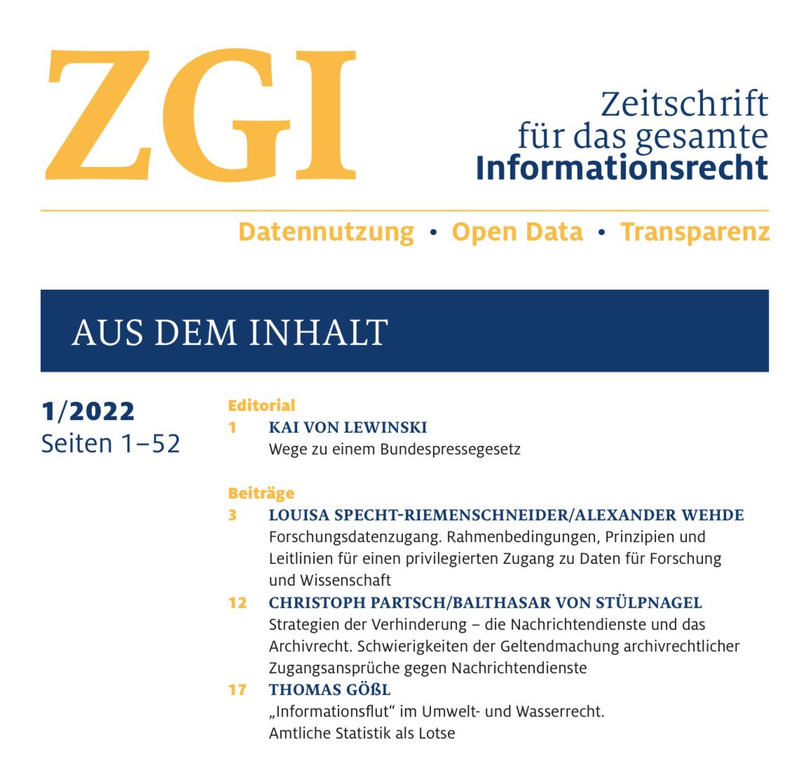 AlexanderWehde's tweet image. Wie lässt sich #Forschungsdatenzugang rechtlich ausgestalten, etablieren und weiterentwickeln, um Forschung im gesamtgesellschaftlichen Interesse zu ermöglichen? In Ausgabe 01/2022 der #ZGI zeigen @louisa_specht und ich sektorspezifische Lösungsansätze auf. 1/5