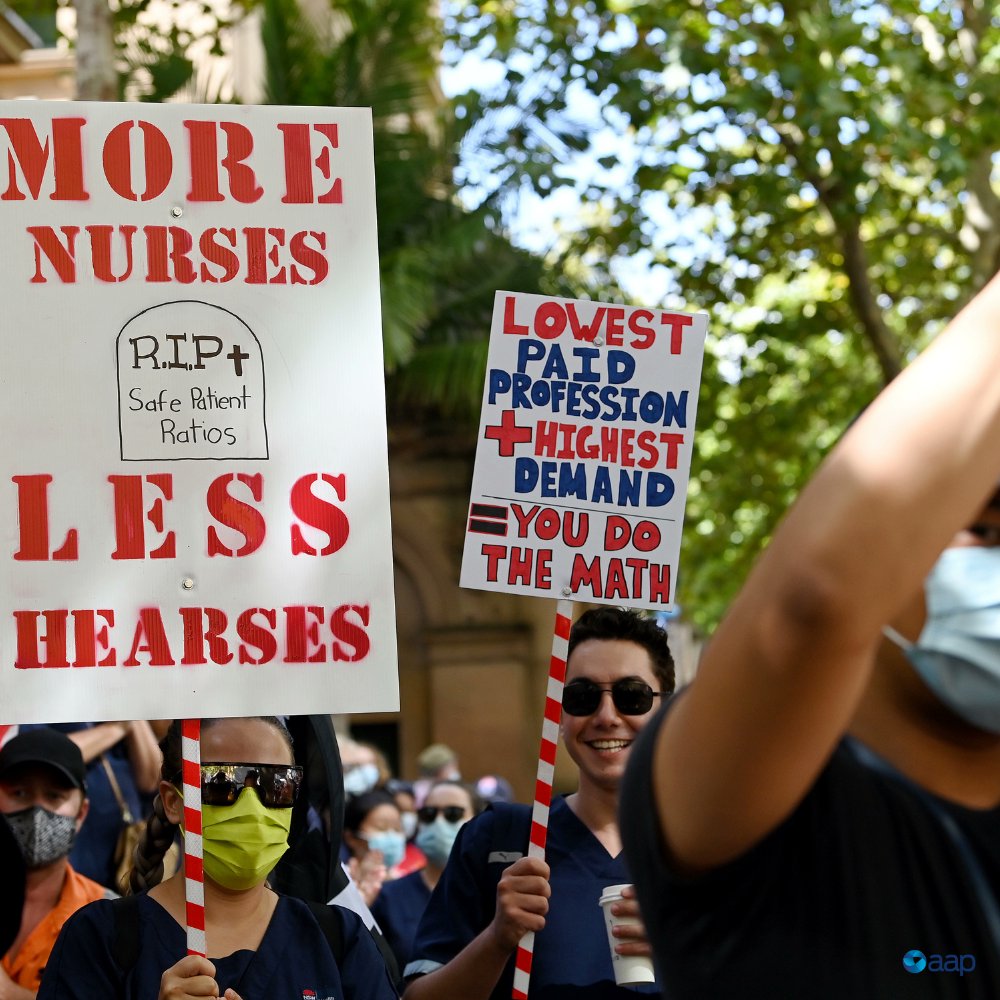 AAPNewswire's tweet photo. “We are humans, and it’s draining and soul destroying.”
Thousands of NSW public hospital nurses walked off the job today in protest at inadequate staff-to-patient ratios.
MORE: https://t.co/1W5kK6TfDG
📷 | @bianca_demarchi - AAP https://t.co/OSeEXWyfXf