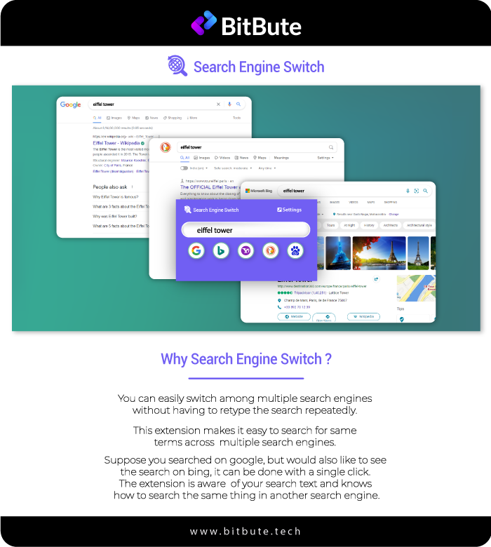 bitbute's tweet photo. Now easily switch among multiple search engines with Search Engine Switch to get the best result.

Click on the link to know https://t.co/Ydglp0xENK 
#searchengines #chromeextensions #Bitbute https://t.co/dpVYX4VYYU