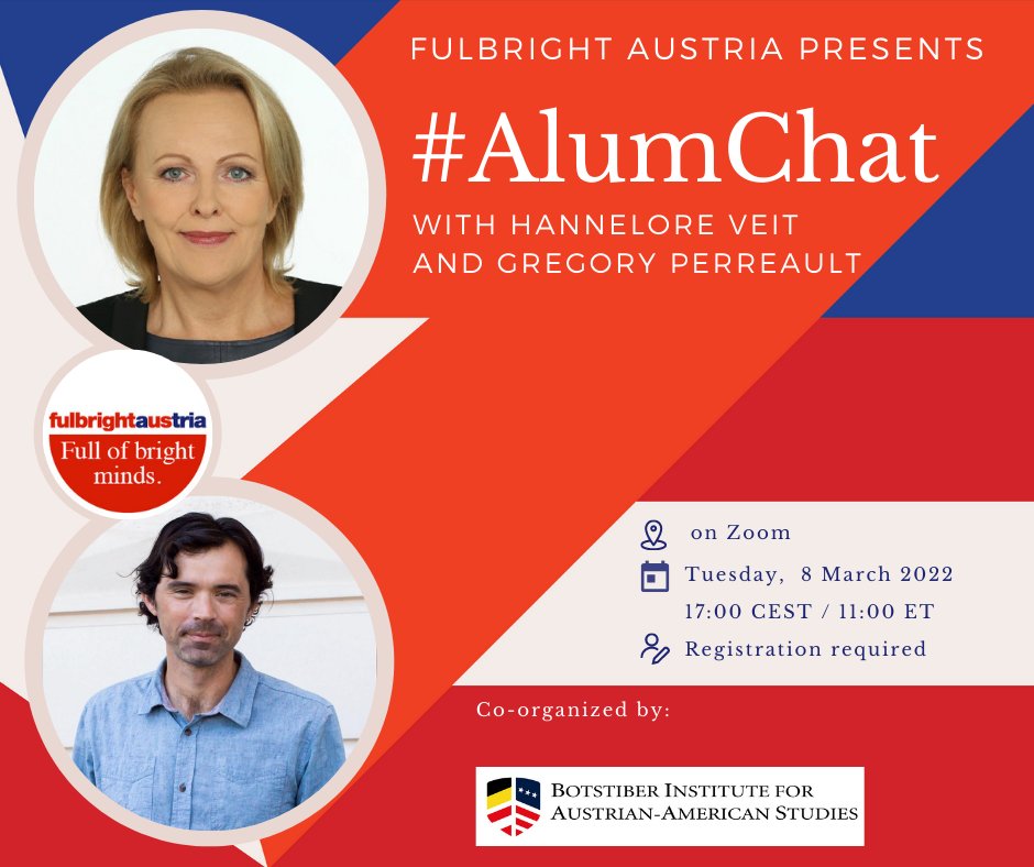 Fulbright_AUT's tweet photo. 📣Interested in journalism? In the upcoming #AlumChat, #FulbrightAustria alums @HanneloreVeit and @GregPerreault interview each other to discuss journalism.

This event is co-organized by @BotstiberBIAAS.

👉https://t.co/xnEOk6w7Gn!
#Fulbright #journalism #BIAAS https://t.co/PHJTO1qE4v