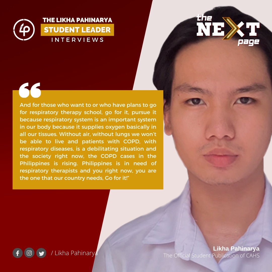 #TheNextPage | Student Leader Interviews

RT Society President Jhunry Gauiran with a message to his fellow KaBaga and for those students who are looking to take the Respiratory Therapy program. 

#LPStudentLeaderInterviews
#LikhaPahinarya
#LPOneLeapForward
#WeRTogether