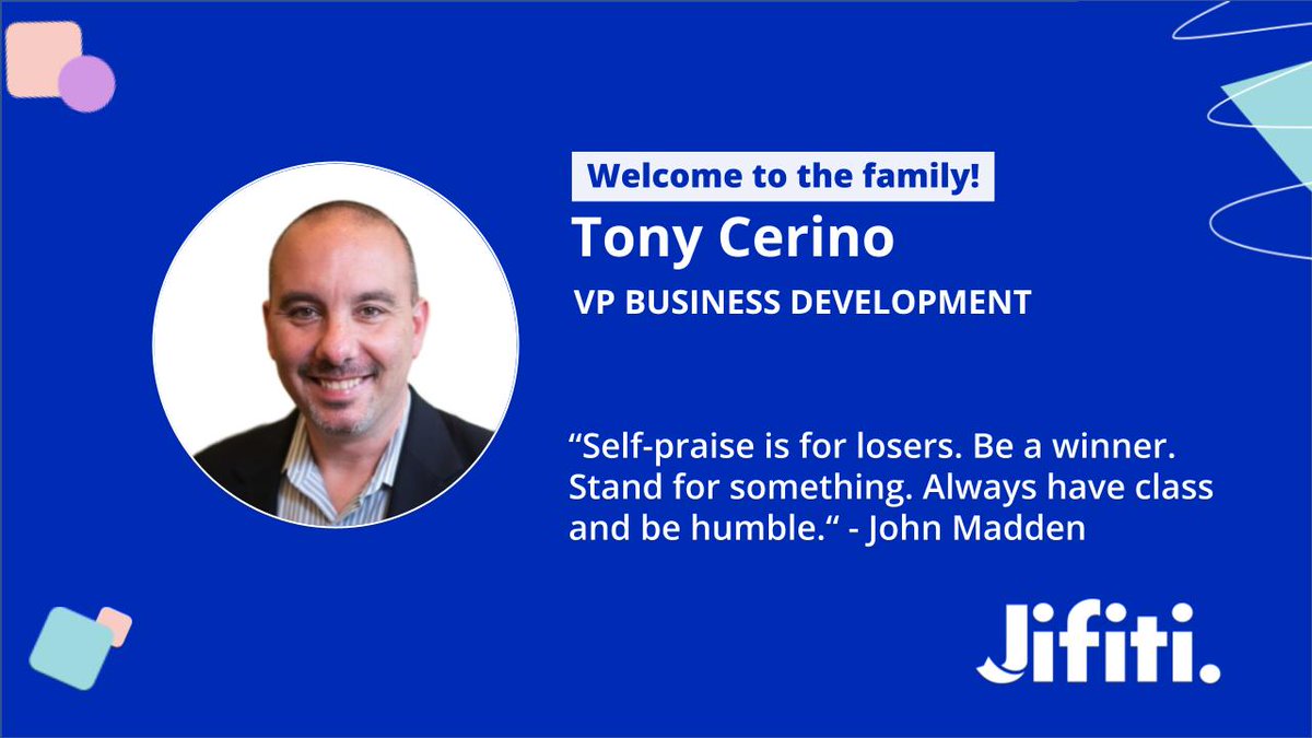 Welcome to the Jifiti family <a href="/tony_cerino/">Tony Cerino</a>
Tony joined us as VP Business Development, based in the US. Tony's expertise is growth and strategy in the #financial services, consumer goods, and #retail industries.
Glad to have you onboard, leading our Business Development team, Tony!