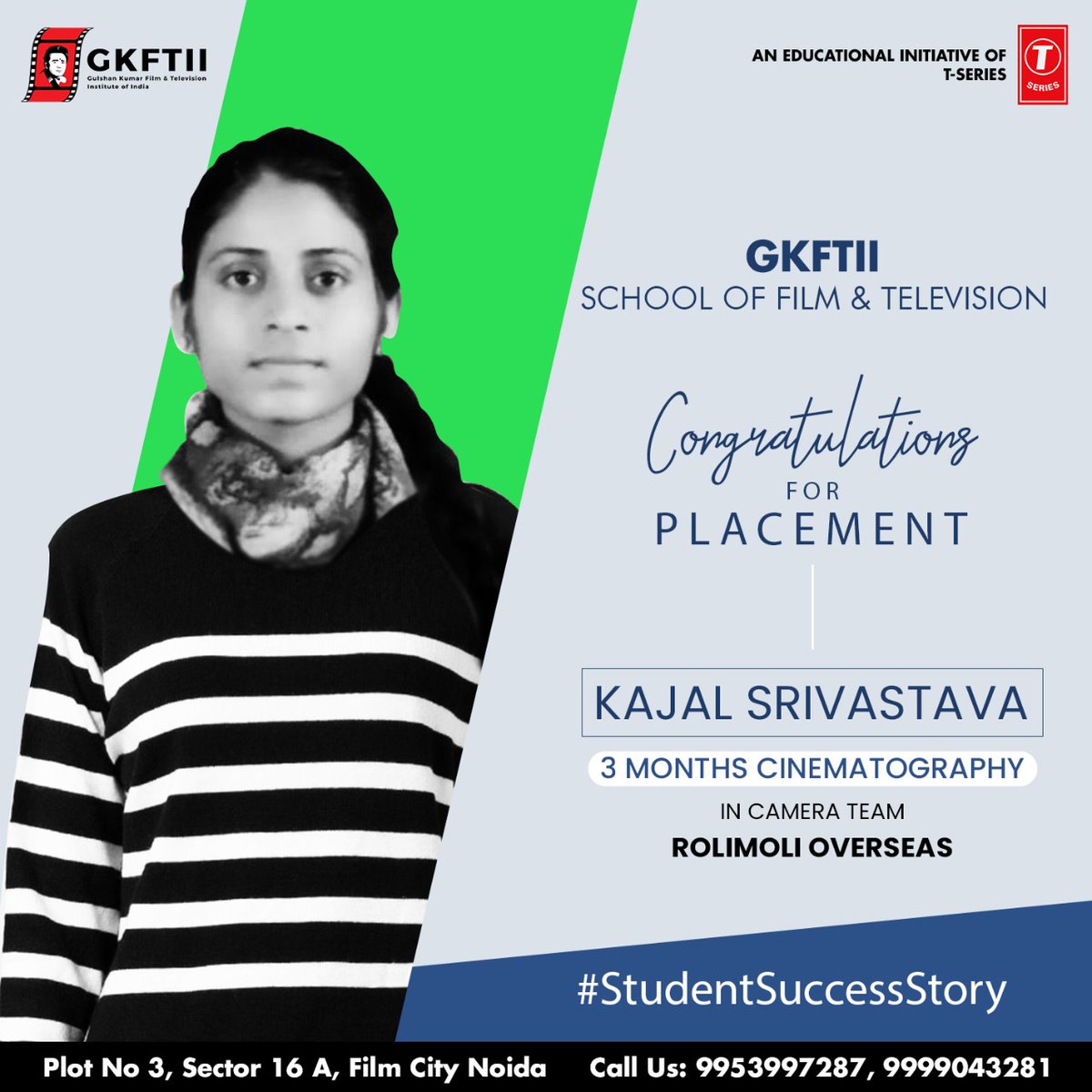 gkftii's tweet photo. #GKFTII  #alumniPlacement - We congratulate our #cinematography🎥  &amp; #directionproduction  student  kajal srivastava &amp; Ankita sharma  for their placements.

We wish all the very best to their future endeavours.

Choose #GKFTII , Choose a secure future !
.
.
.
#alumniplacement https://t.co/L3fbvVkGLB