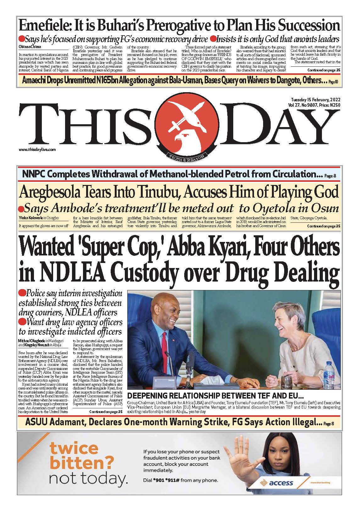 THISDAY LIVE on Twitter: "Emefiele: It is Buhari's Prerogative to Plan His  Succession Aregbesola Tears Into Tinubu, Accuses Him of Playing God Wanted  'Super Cop,' Abba Kyari, Four Others in NDLEA Custody