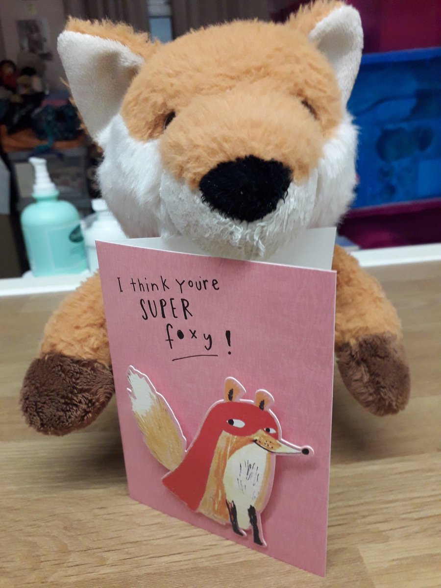 Foxxy is showing off his Valentine card. Funnily enough it looks exactly like the one he got last year...