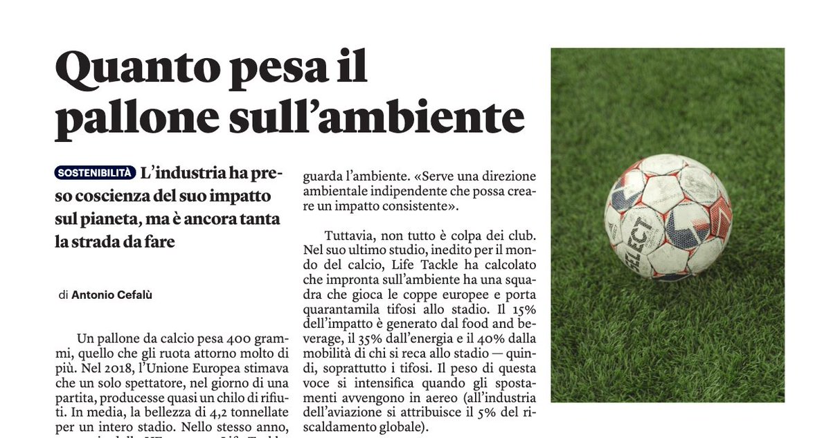 AntoCefalu's tweet photo. 📰 È uscito il nuovo numero del periodico di @Zeta_Luiss. All'interno, un mio approfondimento sul rapporto fra calcio e sostenibilità, con i preziosi dati di @LIFE_TACKLE_EU. 

È digitale, è gratis, è qui 👉 https://t.co/vxFudSgrhj https://t.co/biKaG52z6y
