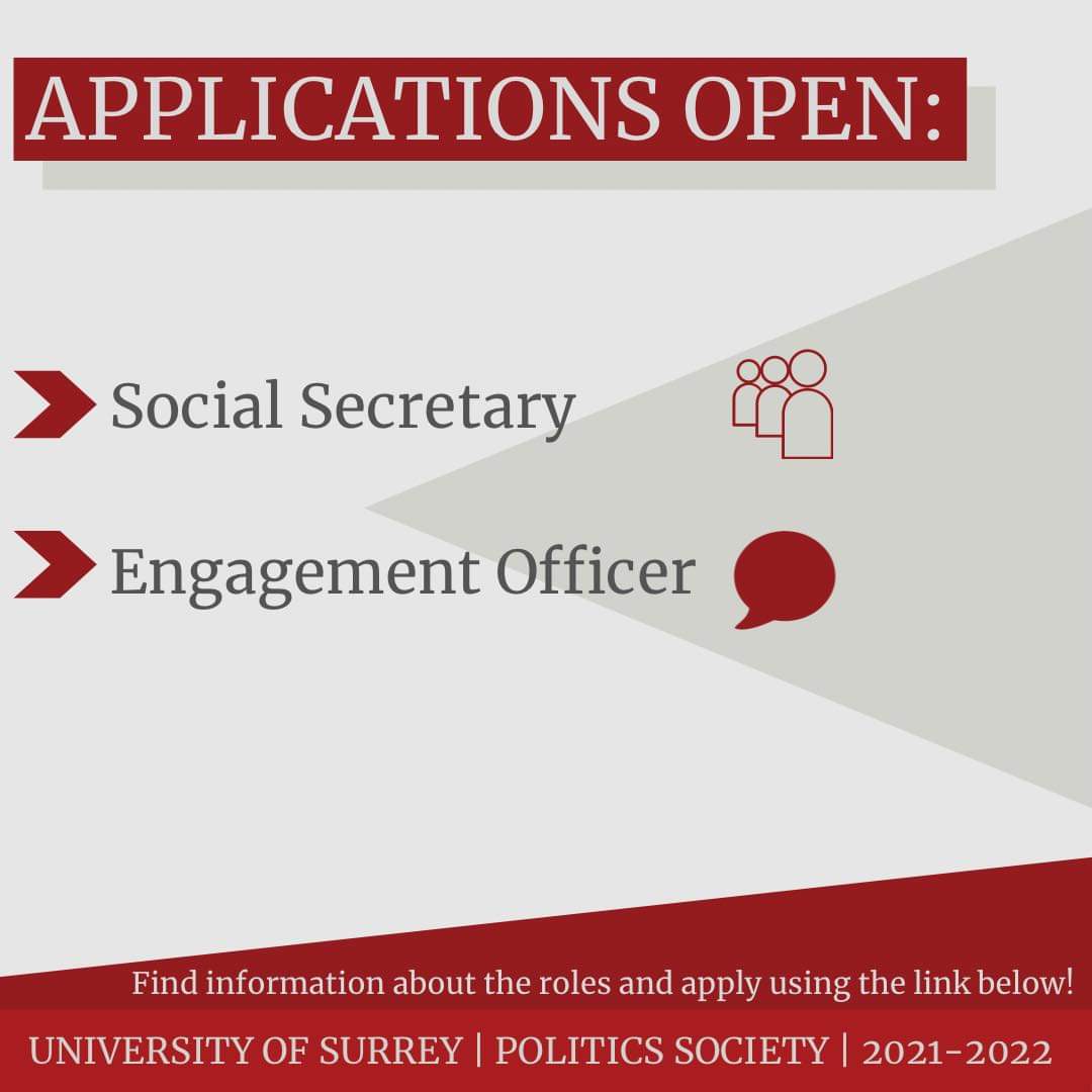 We have two exciting vacant positions for the Politics Society! 🗳 If you've been looking for a chance to get involved in social and educational events, then now is the time! Apply with the link below! 📣
linktr.ee/PolSoc