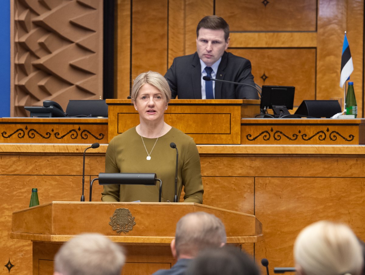 eliimets's tweet photo. Presented annual address at the foreign policy debate of @Riigikogu today. In light of Russia’s large-scale military build-up on #Ukraine’s borders, #security &amp; #defence are central in our 🇪🇪 foreign policy. 
We continue to strongly support 🇺🇦 sovereignty &amp; territorial integrity. https://t.co/dQUqMjZ9xo