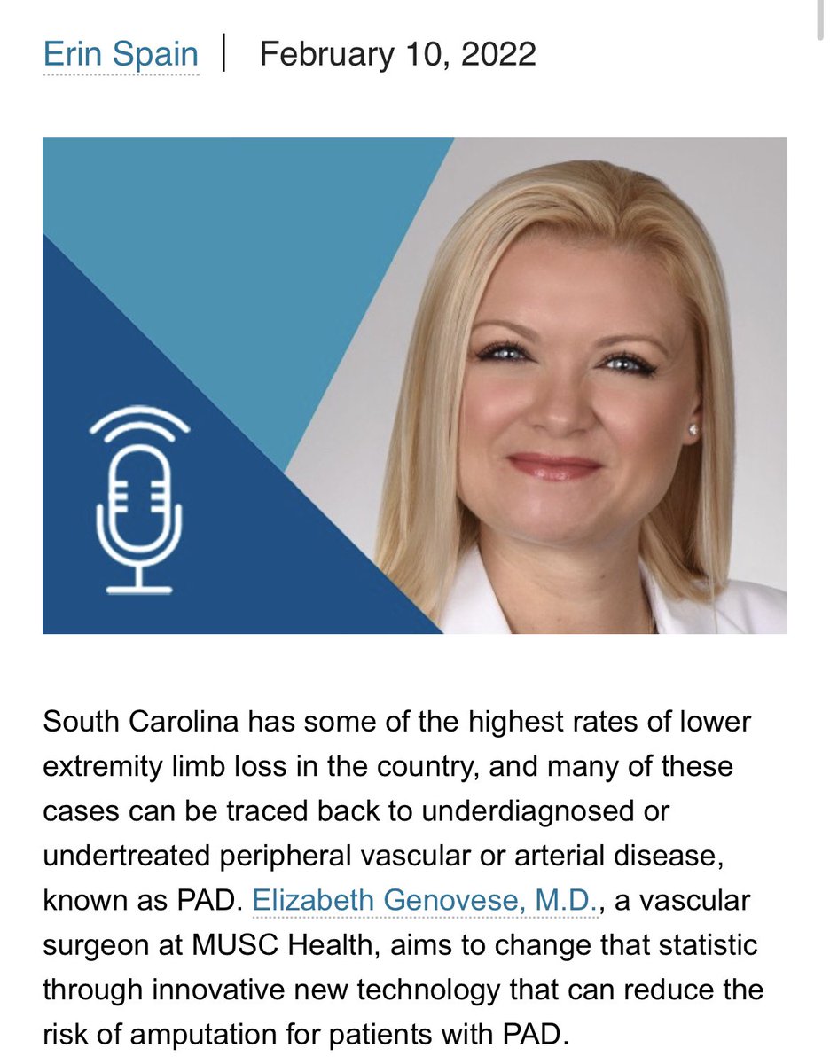 MUSCVascular's tweet photo. Fantastic #podcast by Dr. Elizabeth Genovese geared towards increasing patient awareness and education on peripheral arterial disease!! #SaveALimb #PADawareness Check it out ๐ https://t.co/MnTrZFpM31 @MUSChealth @MUSCGenSurg @DrLizGenovese https://t.co/RmWdnPzgqJ