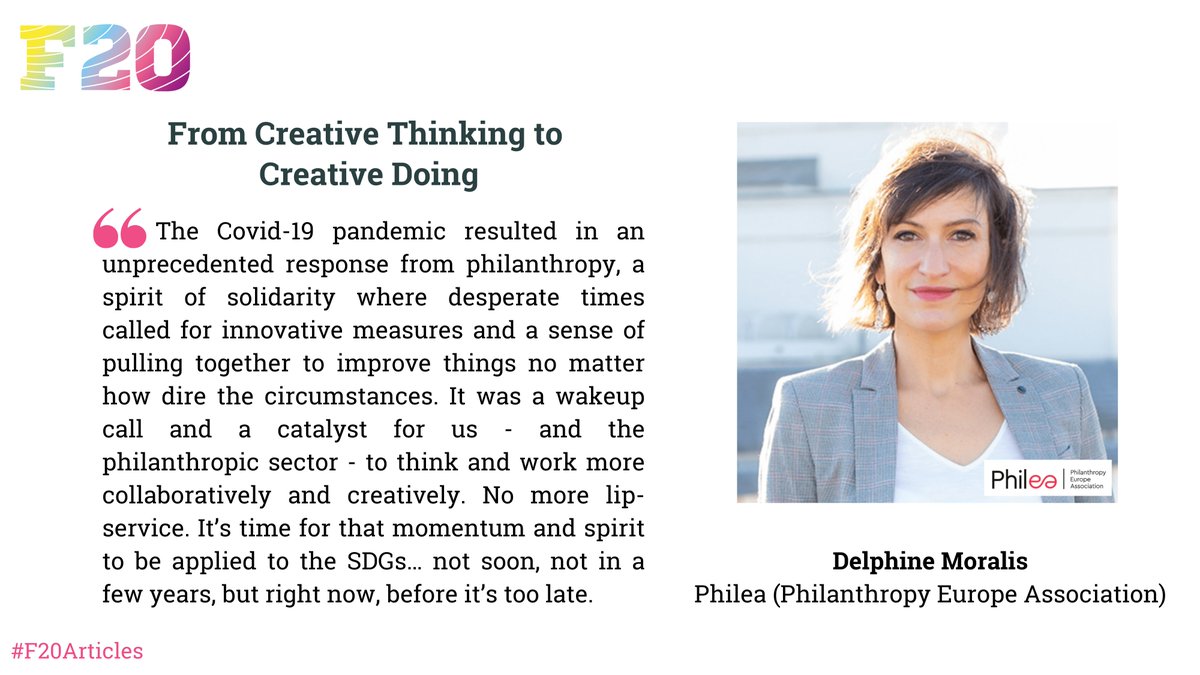 f20platform's tweet image. From creative thinking to creative doing!
@DelphineMoralis from @philea_eu about the need of #philanthropy to question whether we are doing everything we can to tackle the #polycrises of our time.
👉Read the #F20Article here: bit.ly/3uREXWG
#ClimateAction  #philanthropy