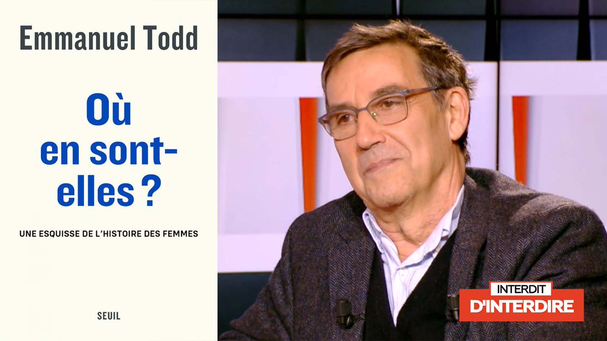 Interdit d'interdire ⛔️ #IDI 

Frédéric Taddeï reçoit Emmanuel Todd, historien et anthropologue, pour son nouveau livre «Où en sont-elles ? Une esquisse de l’histoire des femmes» (Editions du Seuil).

🕰A suivre à 19h sur <a href="/RTenfrancais/">RT en français</a>