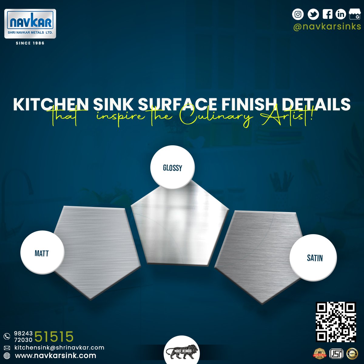 Are you looking to build your personalized Kitchen? 
Navkar Sinks provide you with multiple finishing options for your kitchen sink!