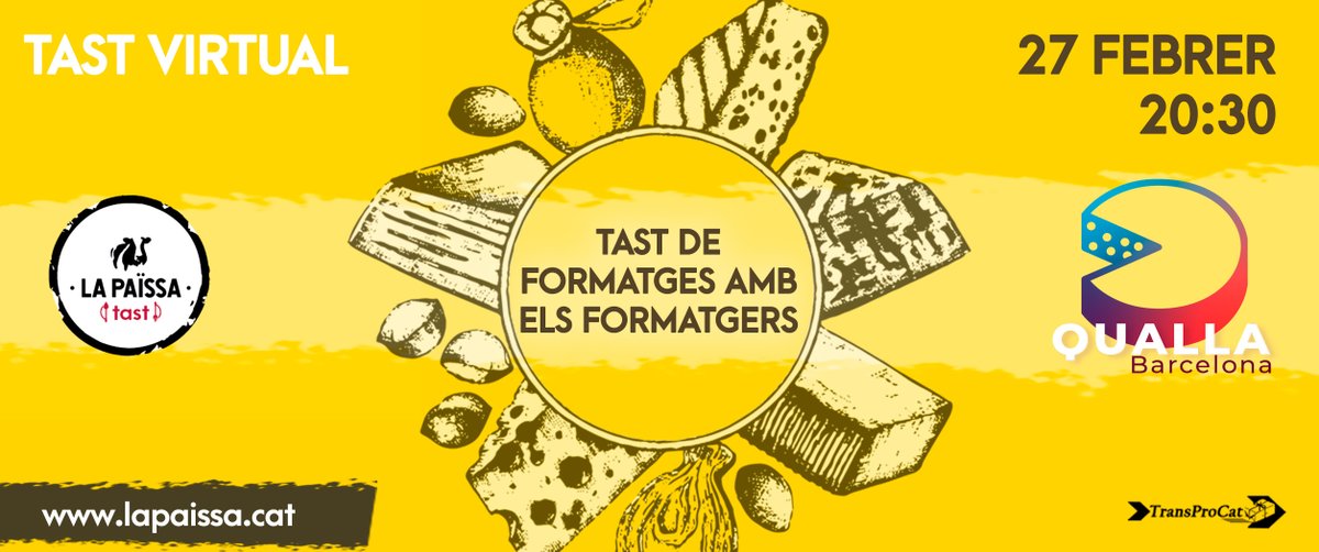 En el marc del <a href="/QuallaBarcelona/">Qualla Barcelona</a> (5/6 març) a <a href="/la_paissa/">La Païssa</a> organitzen un tast de formatges virtual amb sis formatgers en directe
Mas El Garet: Torrat 
Cal Cantaré: Teia 
Mas Claperol: Coronat
Muntanyola: Blau de Búfala
Sant Gil: Gran Pep 
Ubach: Pastura 
🎟️lapaissa.cat/activitat-fami…