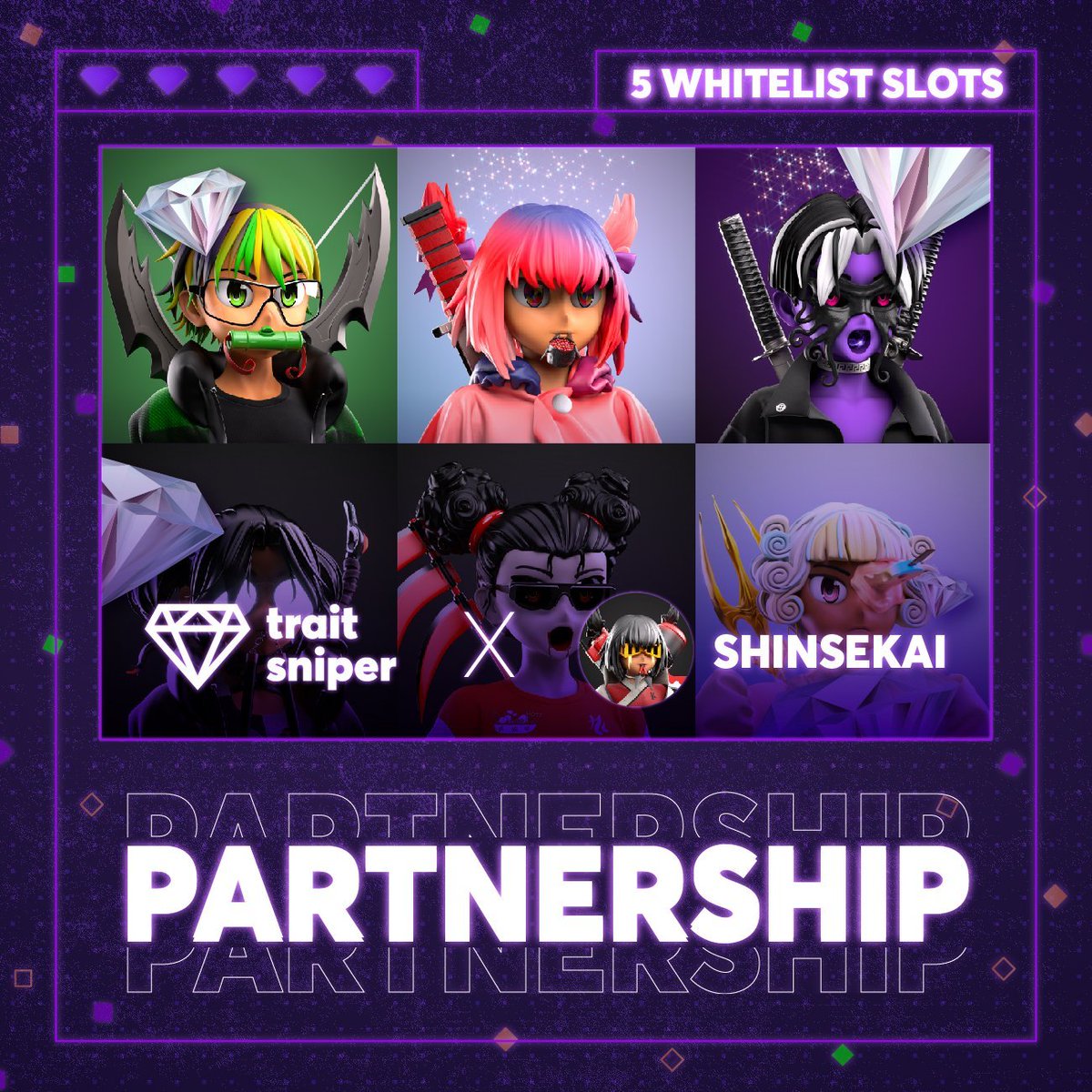 Reinvent manga for Web3 with @shinsekaicorp.
<a href="/trait_sniper/">Trait Sniper</a> opened the portal, are you ready to jump?

5 WL available:
- ❤️ + 🔄
- Follow @shinsekaicorp <a href="/trait_sniper/">Trait Sniper</a> <a href="/hellowillfan/">Will Fan🕊</a> 
- Name two besties to take your hand