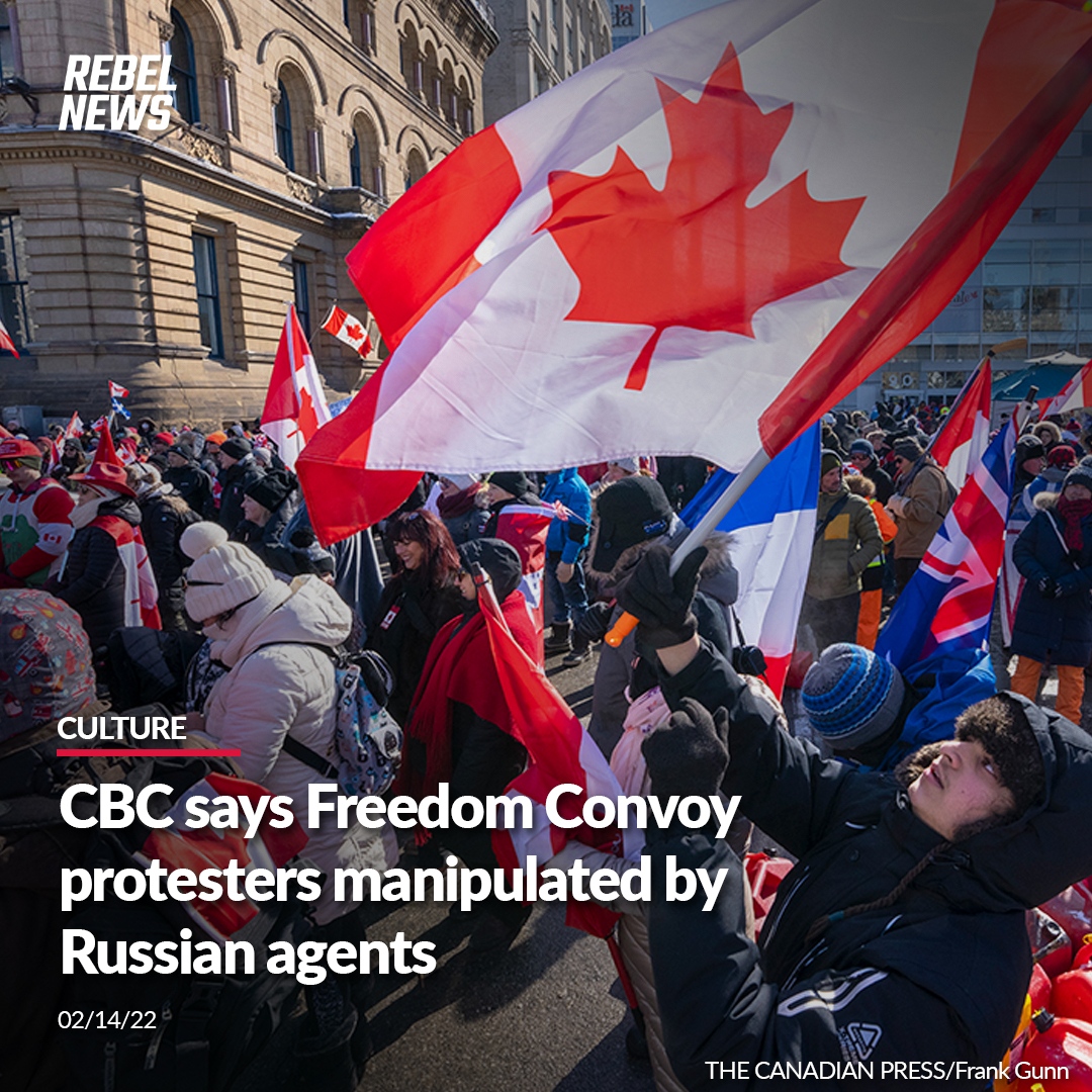 RebelNewsOnline's tweet photo. The Canadian broadcast media continues to push the conspiracy theory that the Canadian Freedom Convoy truck drivers are being spurred on by Russian agents of chaos, planted to sow dissent among the populace.

MORE: https://t.co/RrkWFtfv2f https://t.co/chDjkgmkAg