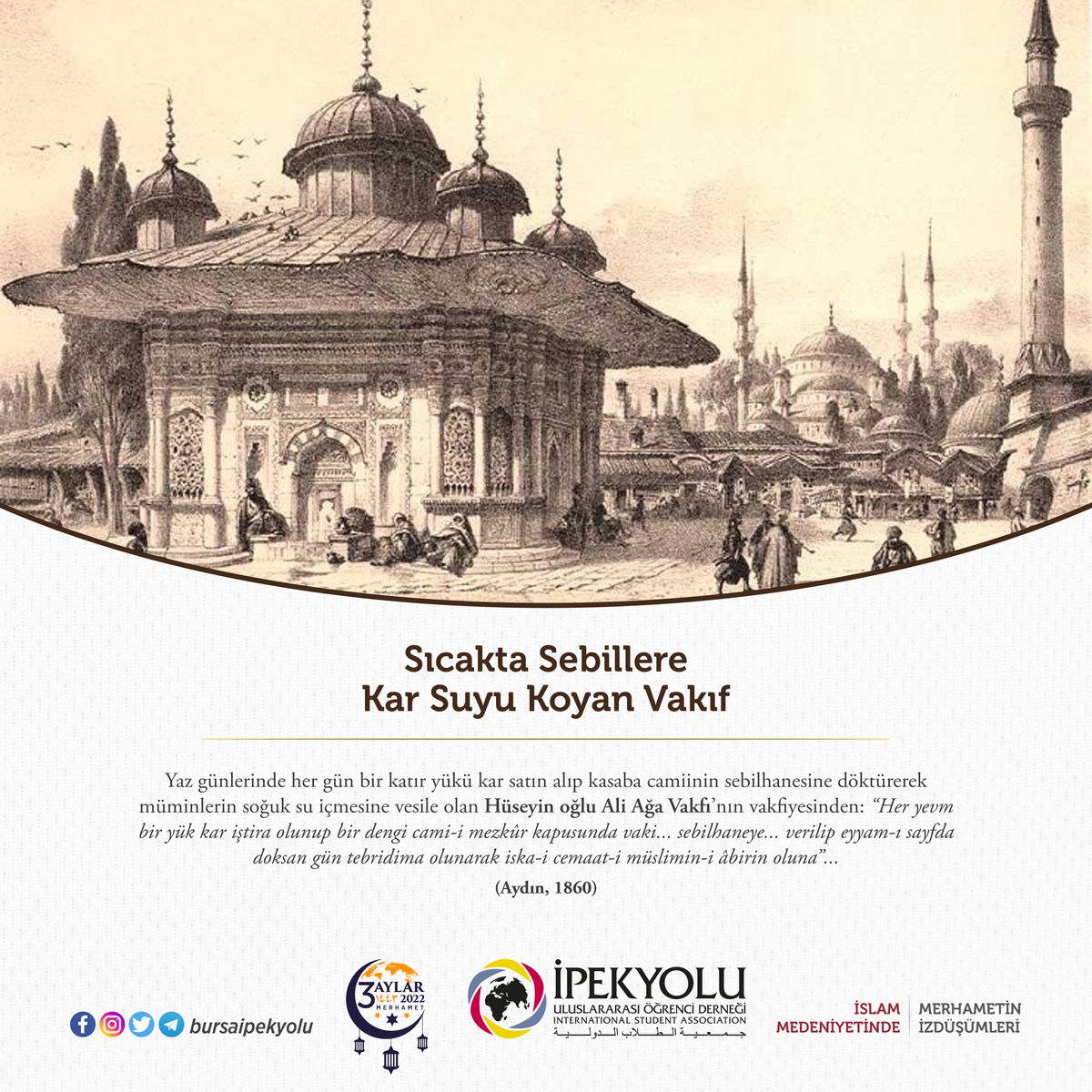 bursaipekyolu's tweet photo. Sıcakta Sebillere Kar Suyu Koyan Vakıf

#üçaylar #islam #medeniyetinde #merhametin #izdüşümleri https://t.co/yFNT6YwZOa