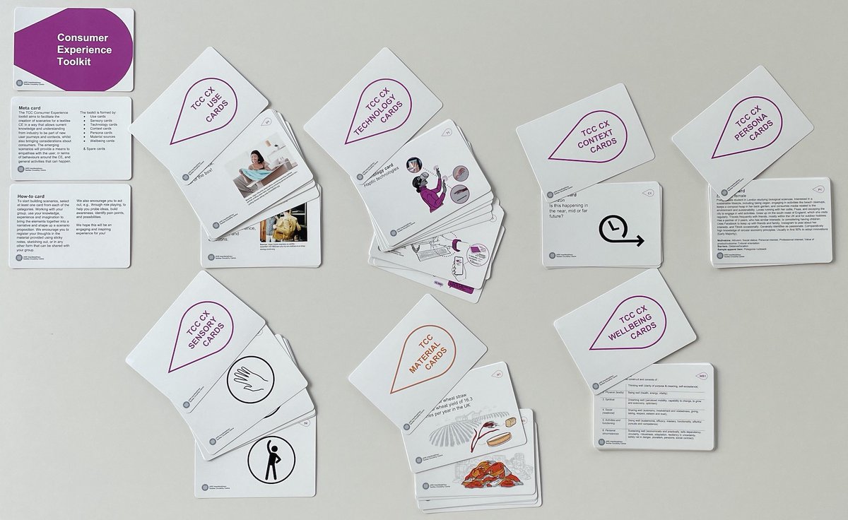 Intrigued by this deck of cards? In next week's seminar @CareyJewitt & @bruna_petreca present their scenario building toolkit, a prototype tool developed to explore & re-design consumers’ & industry experiences in the textile #circulareconomy. 
Register: bit.ly/TCCSeminar3
