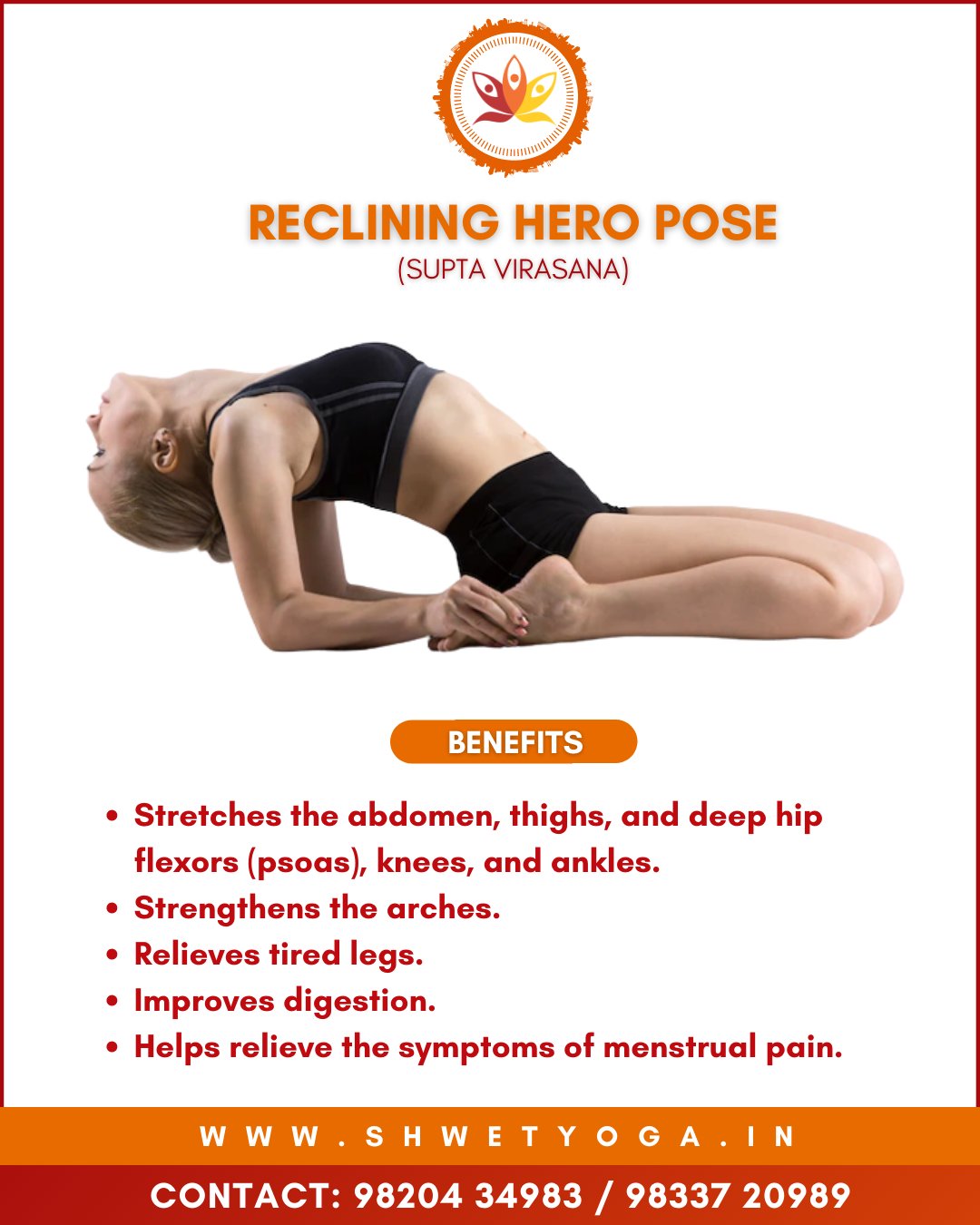 Supta Virasana (Reclining Hero Pose) | Poses, Yoga poses, Yoga