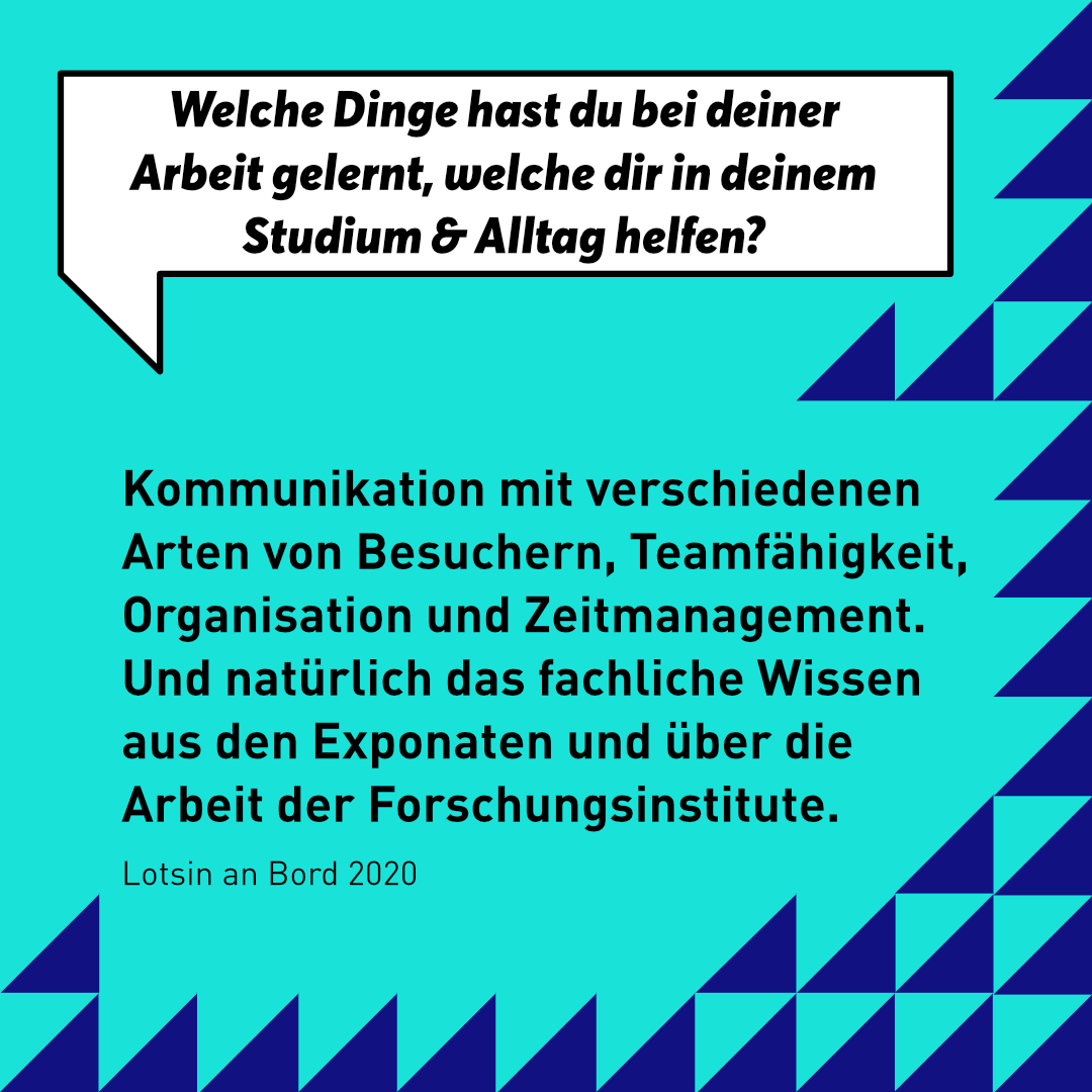 Du bist begeistert von Wissenschaft, kommunikativ und arbeitest gerne im Team?

Dann bewirb dich bis zum 28.02. als Ausstellungsbetreuer*in auf der MS Wissenschaft⚓️ Erfahrungen von Ehemaligen und weitere Informationen 👉 ms-wissenschaft.de/de/idee/ausste…

@wissenschaftsjahr <a href="/wissimdialog/">Wissenschaft im Dialog</a>