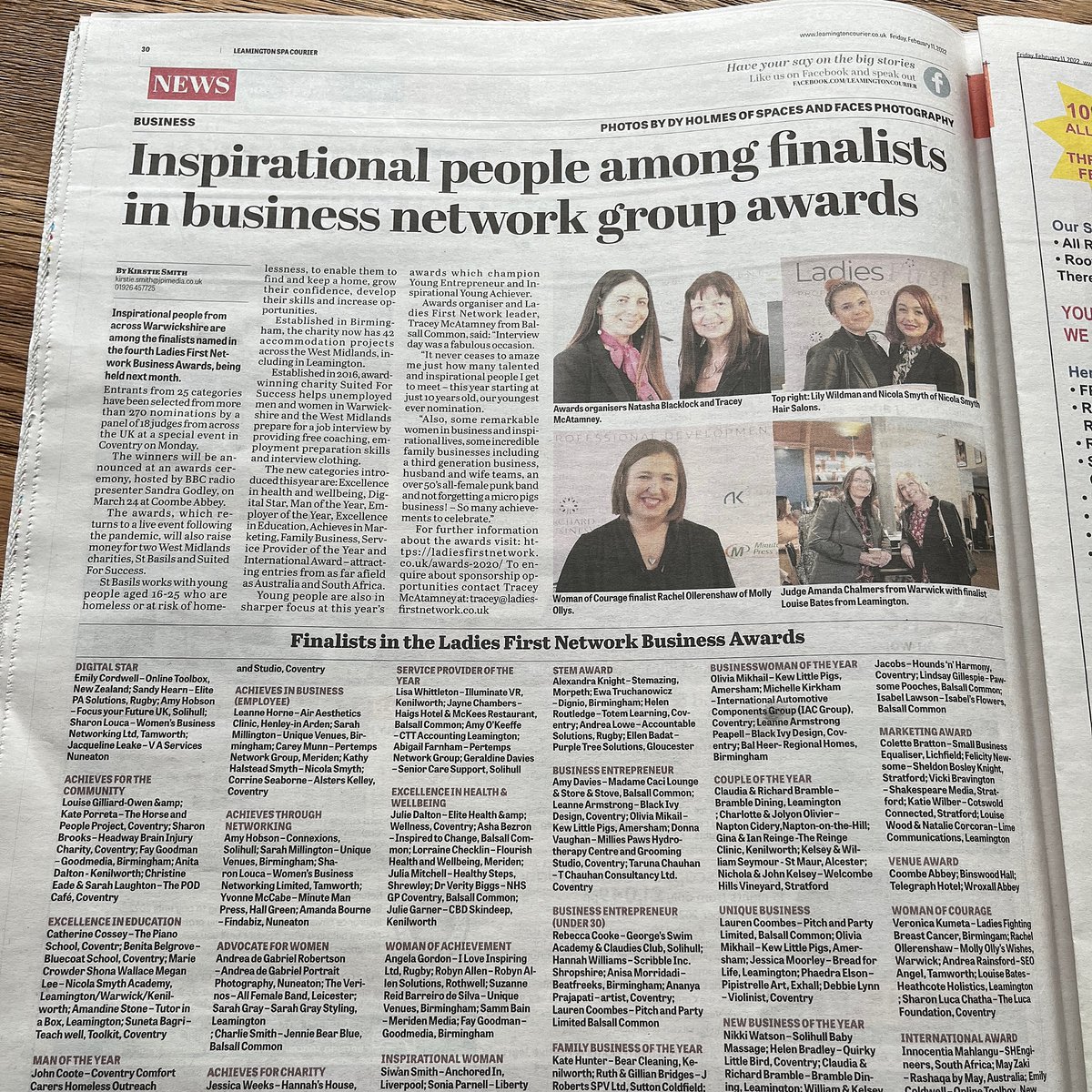 LimeComms's tweet photo. Great things come your way when you're least expecting it. Finalists in @Ladies1stnet Achieves in Marketing award. The event will be raising money for two great charities: @StBasilsCharity and @SuitedForBham. Find out more in the Leamington Courier @WwickshireWorld #limecomms https://t.co/xbObXtEUkg
