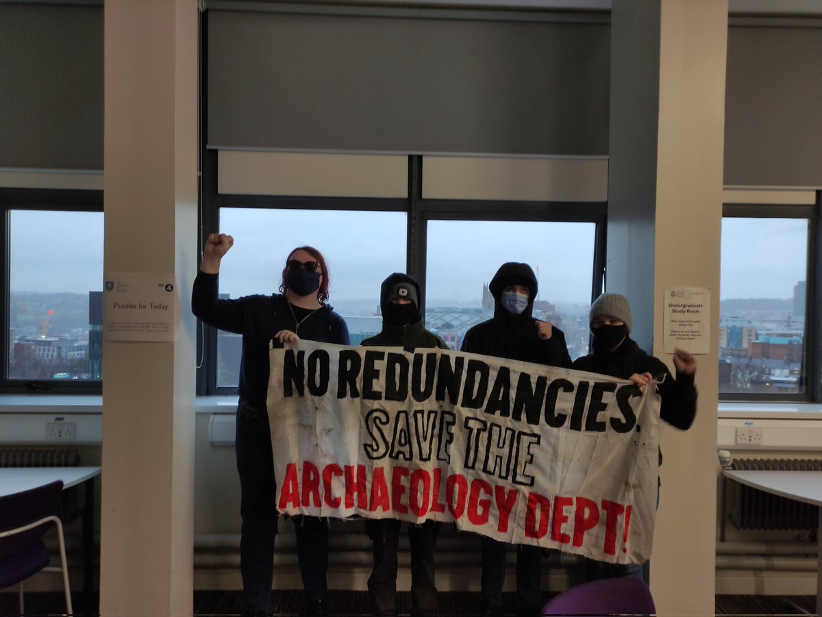 sheffaction's tweet photo. 🚨 WE HAVE OCCUPIED HICKS!

There are now two UoS buildings occupied in solidarity with the @ucu strikes.

#SaveSheffieldArchaeology https://t.co/ADDutLQ1qs