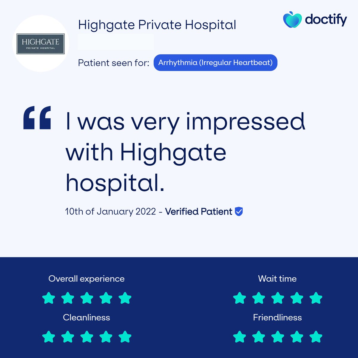 It is wonderful to see another five-star review for Highgate Private Hospital written by one of our valued patients. 
#Feedback #ExceptionalHeathcare #Highgate