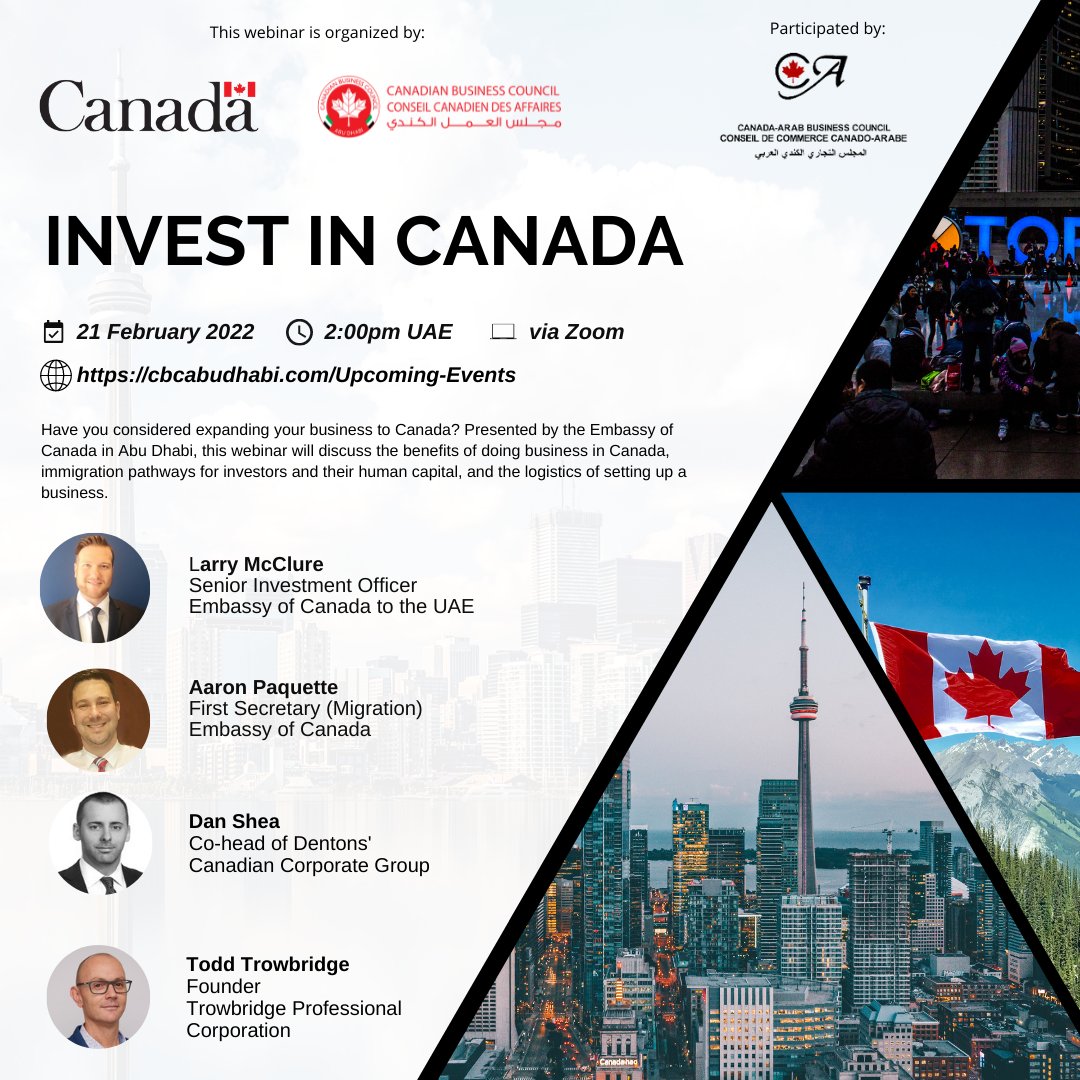 Canada in the UAE (@canadainuae) on Twitter photo #DYK that FDI flows into Canada grew during the pandemic? Find out why your business should #InvestinCanada and access talent by attending this webinar hosted by the <a href="/CBC_abudhabi/">Canadian Business Council Abu Dhabi</a> on February 21, 2-3pm in partnership with the Embassy of Canada.
Register: cbcabudhabi.com/event-4646502 #DYK that FDI flows into Canada grew during the pandemic? Find out why your business should #InvestinCanada and access talent by attending this webinar hosted by the <a href="/CBC_abudhabi/">Canadian Business Council Abu Dhabi</a> on February 21, 2-3pm in partnership with the Embassy of Canada.
Register: cbcabudhabi.com/event-4646502