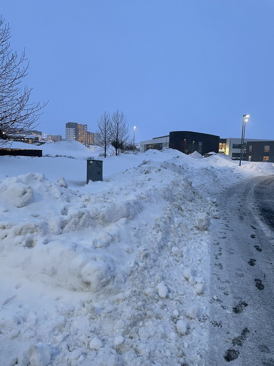 “Ég hata bílinn sem mokar göturnar því hann mokar öllu á gangstéttina og ég þarf að labba á götunni í skólann” 11 ára sonur minn í morgun. Þetta er gangstéttin frá heimilinu að skólanum þannig að ég skil hann vel