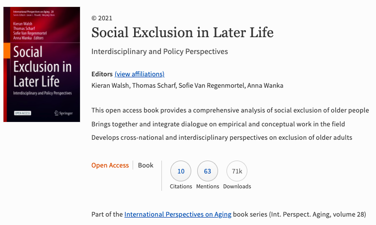 ROSEnet_Action's tweet photo. The #ROSEnet book, Social Exclusion in Later Life, has been downloaded *for free* more than 70,000 times in less than a year. 
Access 34 chapters written by leading researchers &amp; policy stakeholders on different aspects of ageing &amp; social exclusion here:
https://t.co/CYXLyBEQti https://t.co/MiZilE1hwC